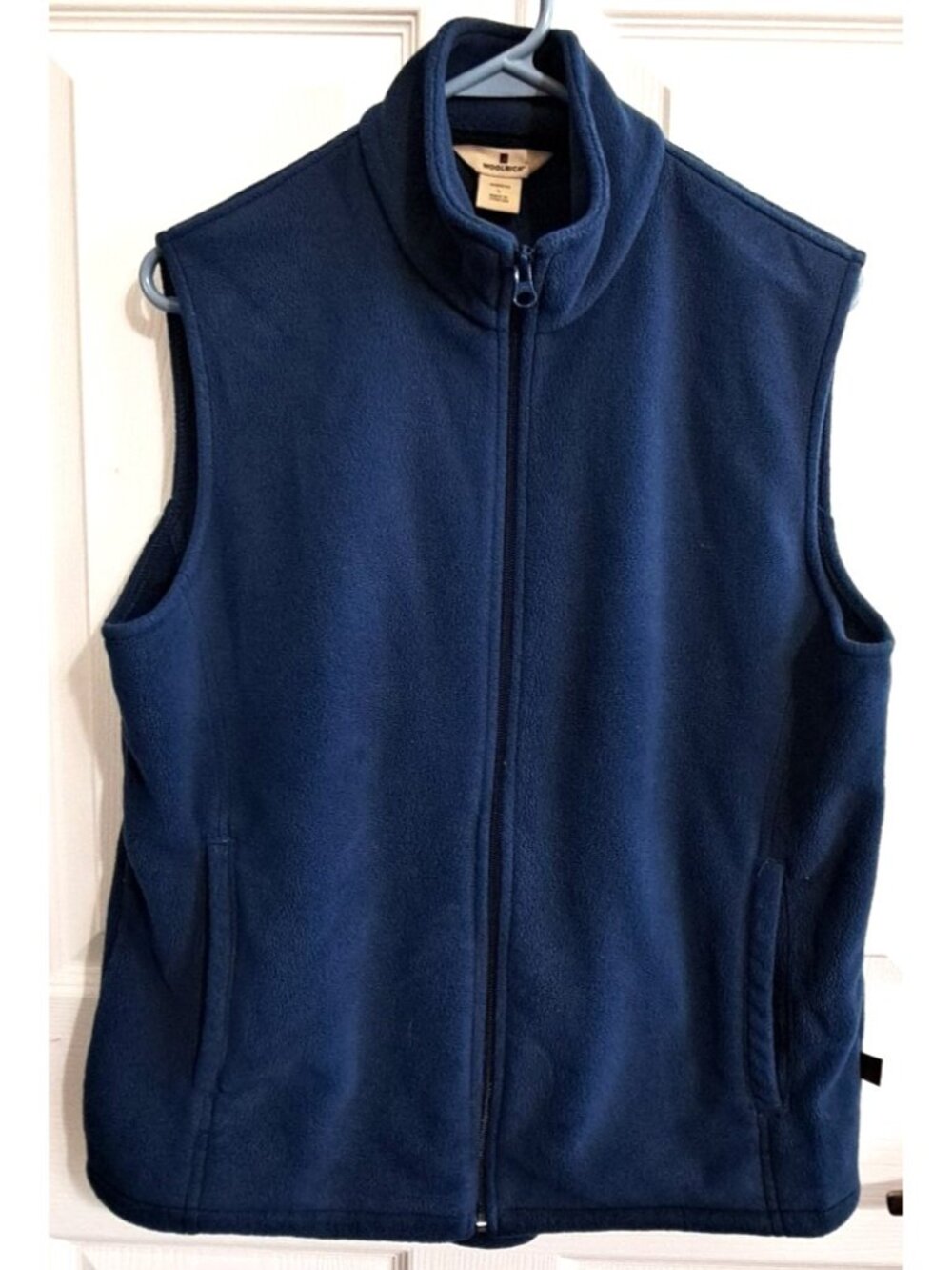 Woolrich Women's Vest Fleece L Blue Full Zip Outdoor Hiking Logo Sleeveless